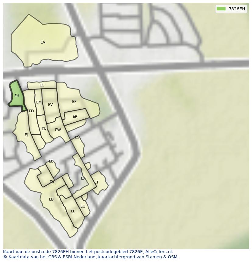 Afbeelding van het postcodegebied 7826 EH op de kaart.