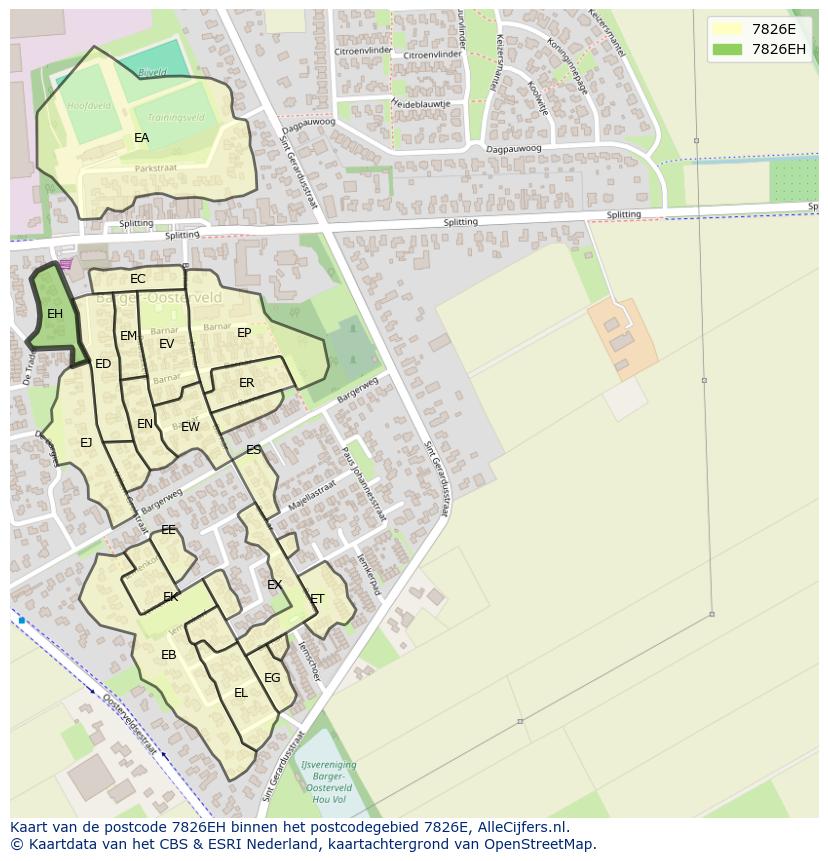 Afbeelding van het postcodegebied 7826 EH op de kaart.