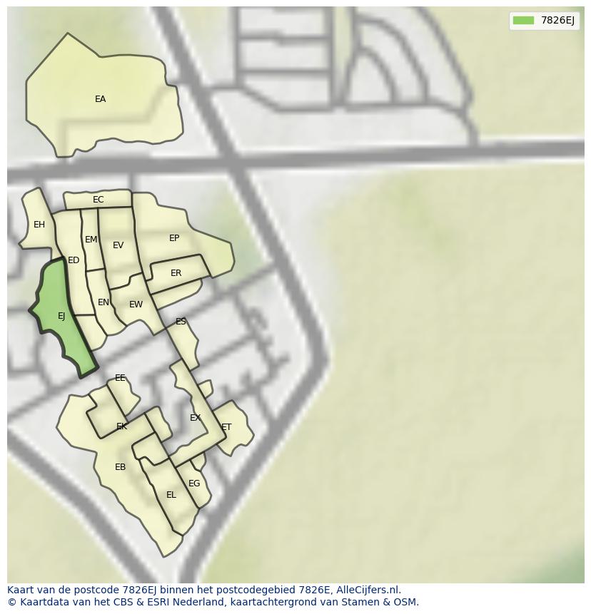 Afbeelding van het postcodegebied 7826 EJ op de kaart.