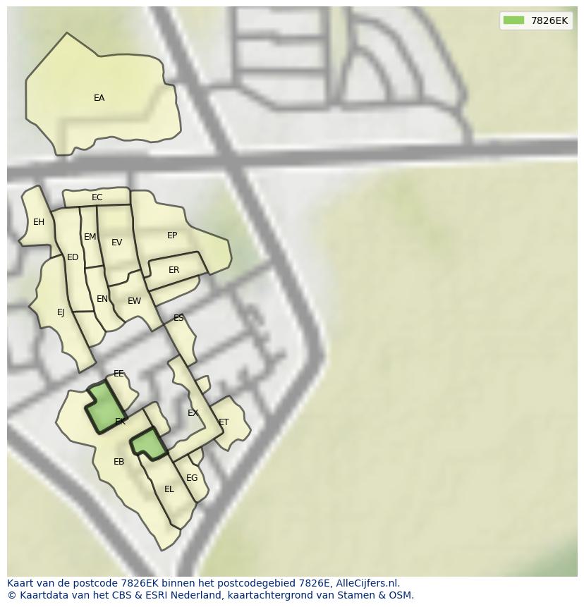 Afbeelding van het postcodegebied 7826 EK op de kaart.