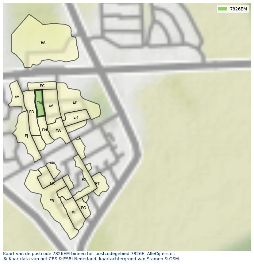 Afbeelding van het postcodegebied 7826 EM op de kaart.