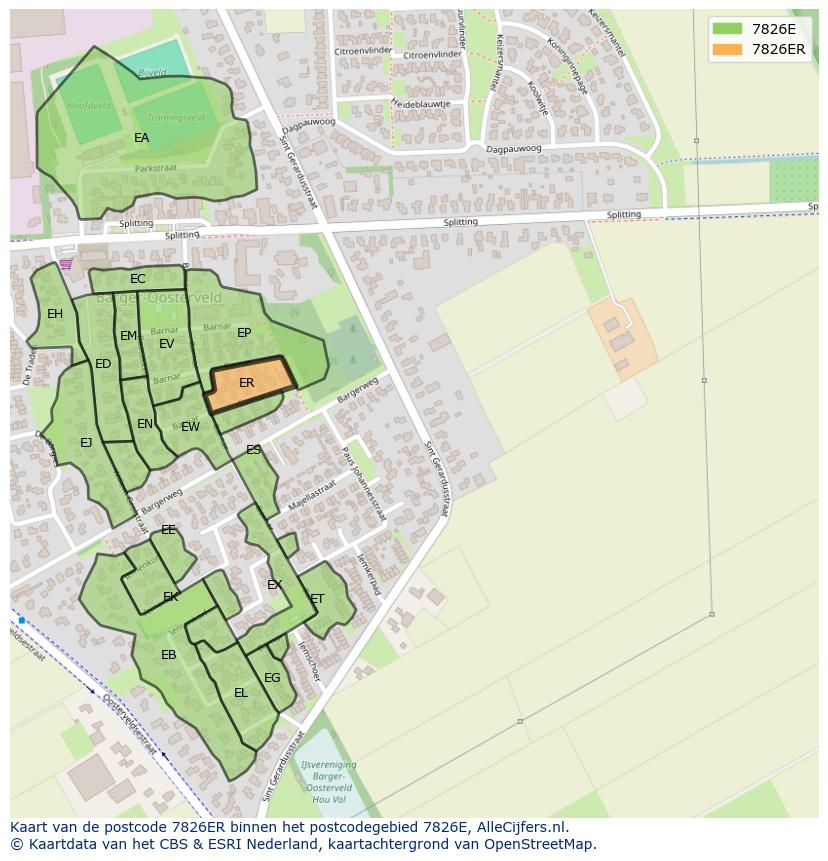 Afbeelding van het postcodegebied 7826 ER op de kaart.