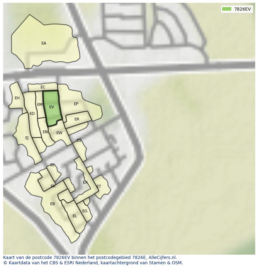 Afbeelding van het postcodegebied 7826 EV op de kaart.