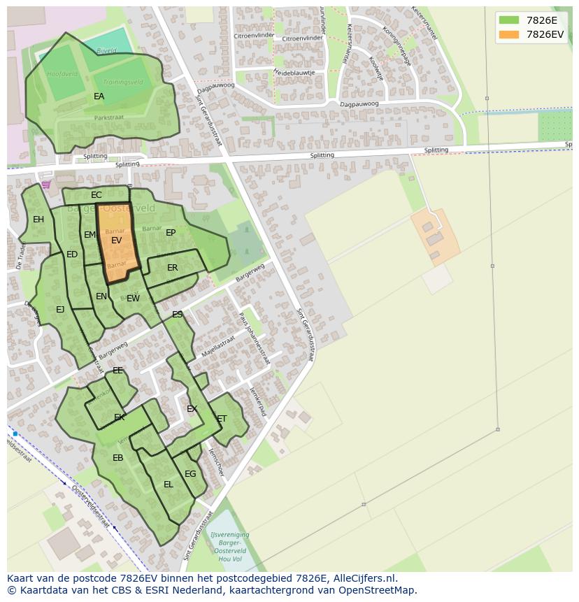 Afbeelding van het postcodegebied 7826 EV op de kaart.