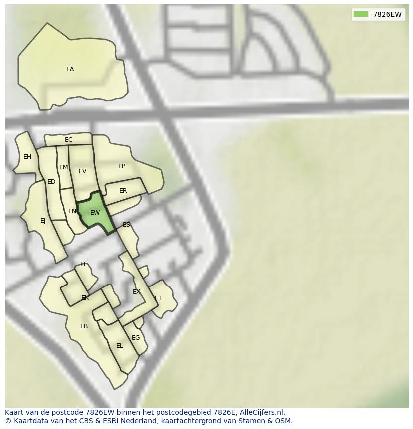 Afbeelding van het postcodegebied 7826 EW op de kaart.