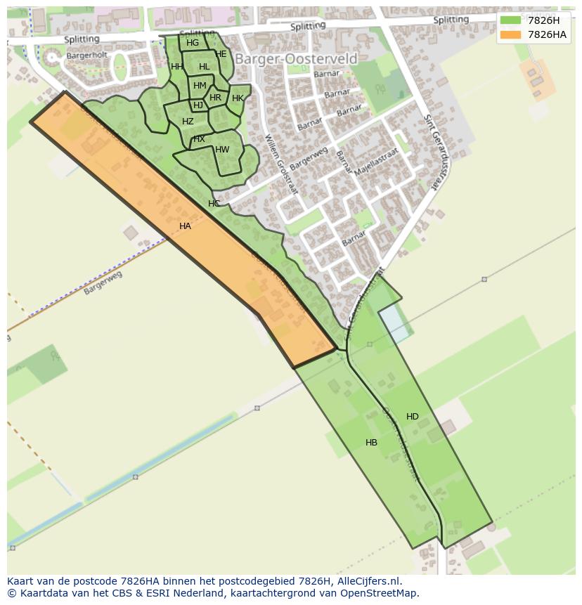 Afbeelding van het postcodegebied 7826 HA op de kaart.