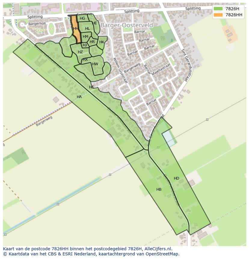 Afbeelding van het postcodegebied 7826 HH op de kaart.