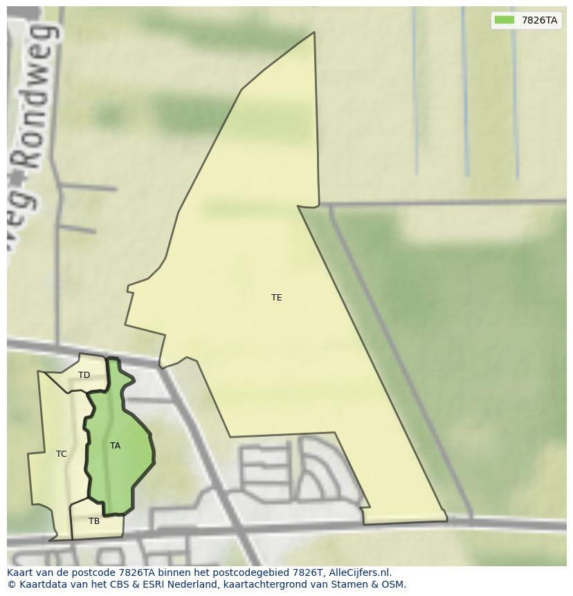 Afbeelding van het postcodegebied 7826 TA op de kaart.