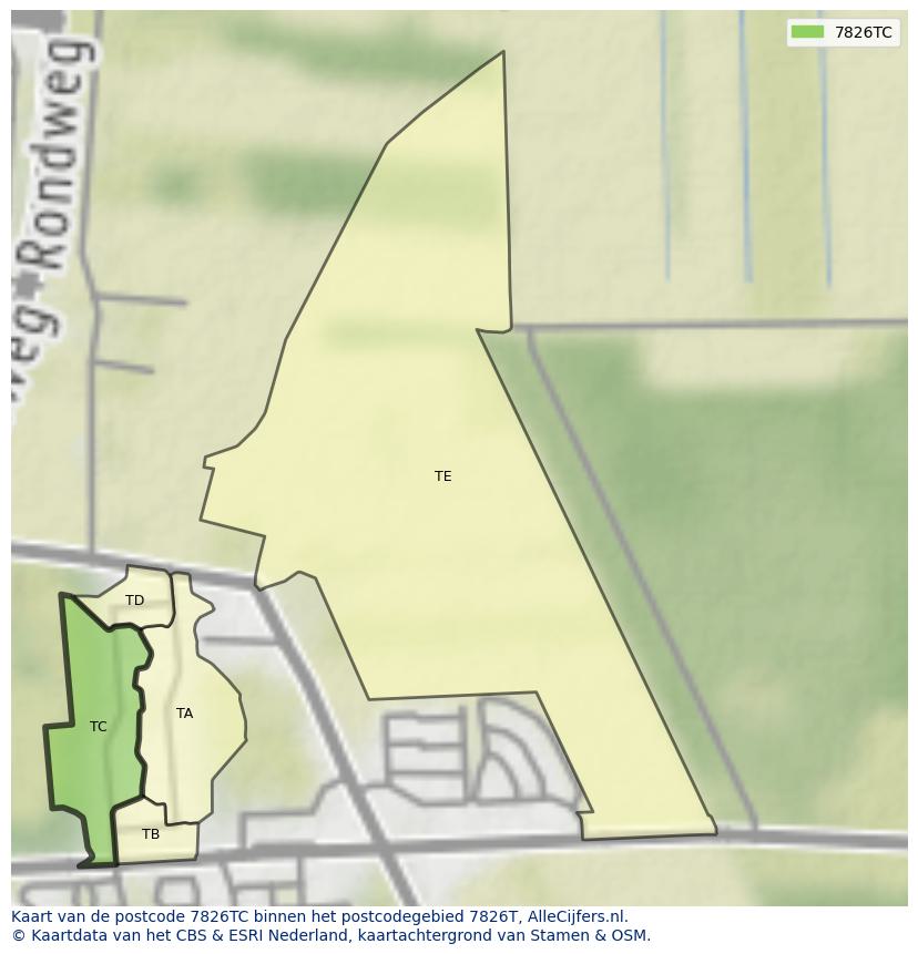 Afbeelding van het postcodegebied 7826 TC op de kaart.