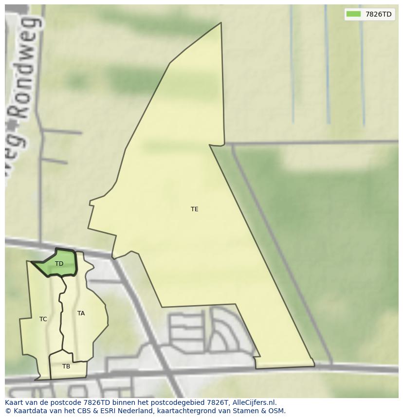 Afbeelding van het postcodegebied 7826 TD op de kaart.
