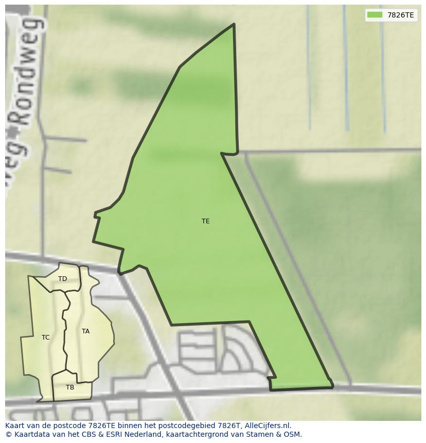 Afbeelding van het postcodegebied 7826 TE op de kaart.