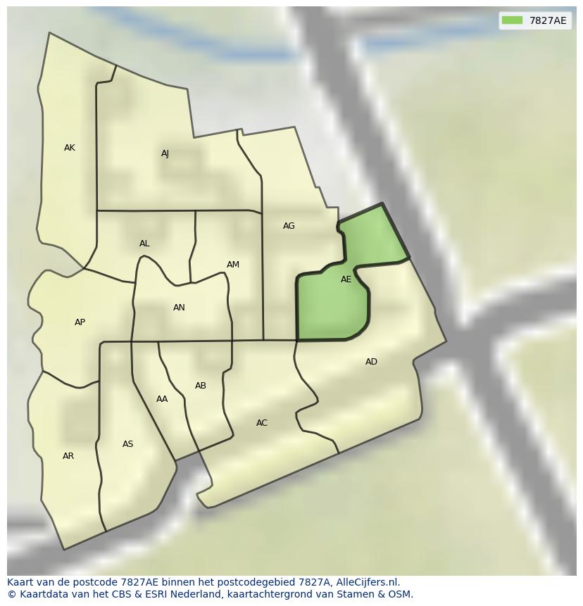 Afbeelding van het postcodegebied 7827 AE op de kaart.