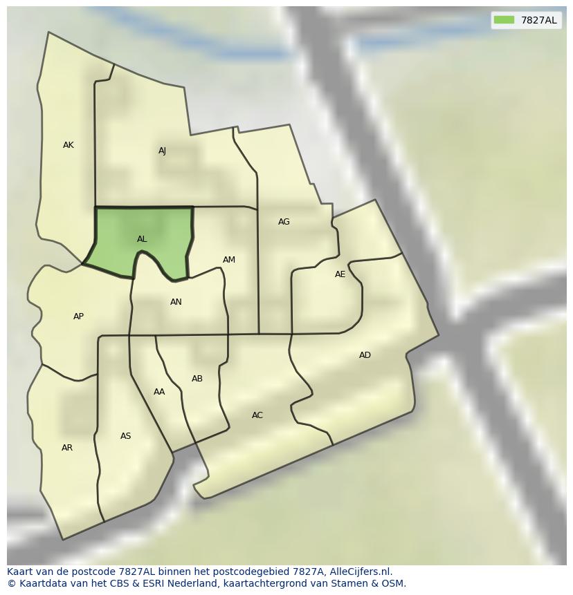 Afbeelding van het postcodegebied 7827 AL op de kaart.