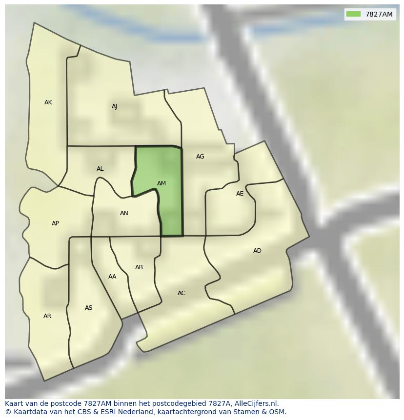 Afbeelding van het postcodegebied 7827 AM op de kaart.