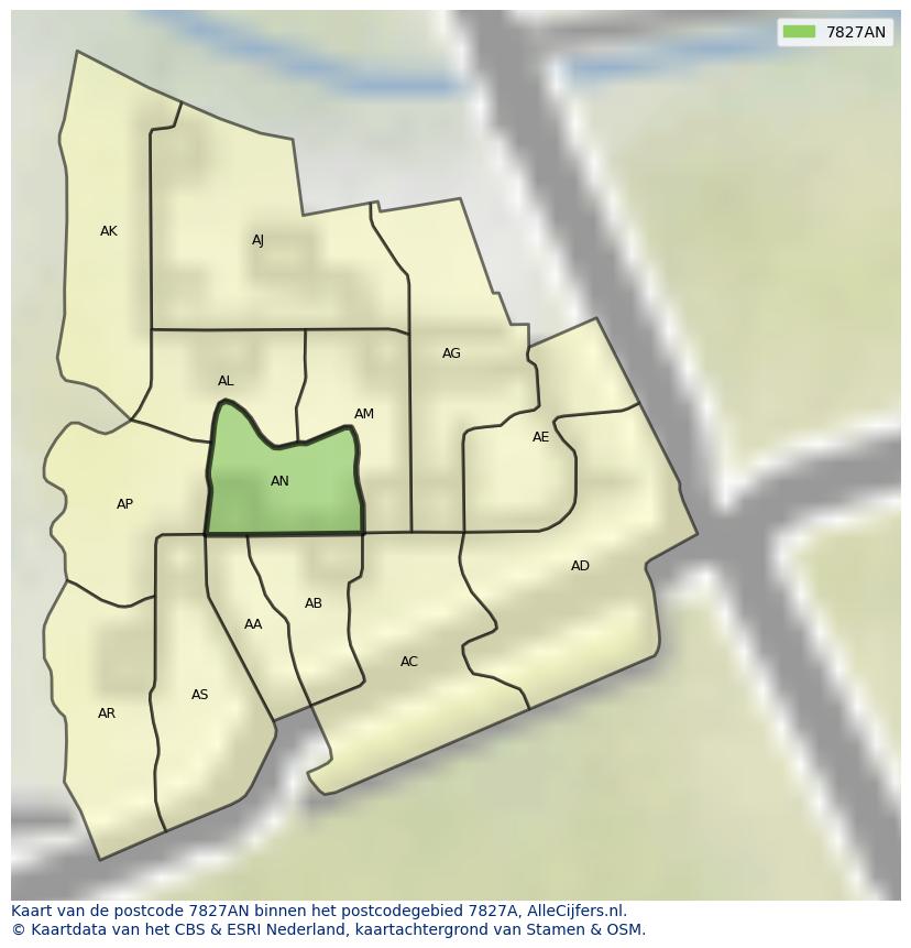 Afbeelding van het postcodegebied 7827 AN op de kaart.