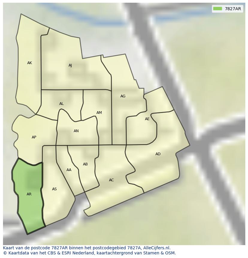 Afbeelding van het postcodegebied 7827 AR op de kaart.