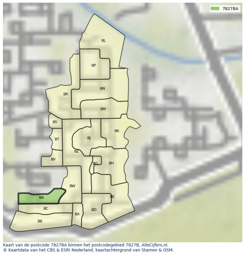 Afbeelding van het postcodegebied 7827 BA op de kaart.