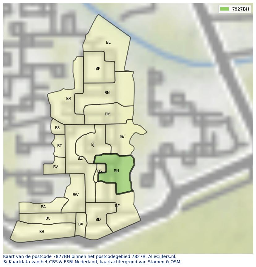 Afbeelding van het postcodegebied 7827 BH op de kaart.