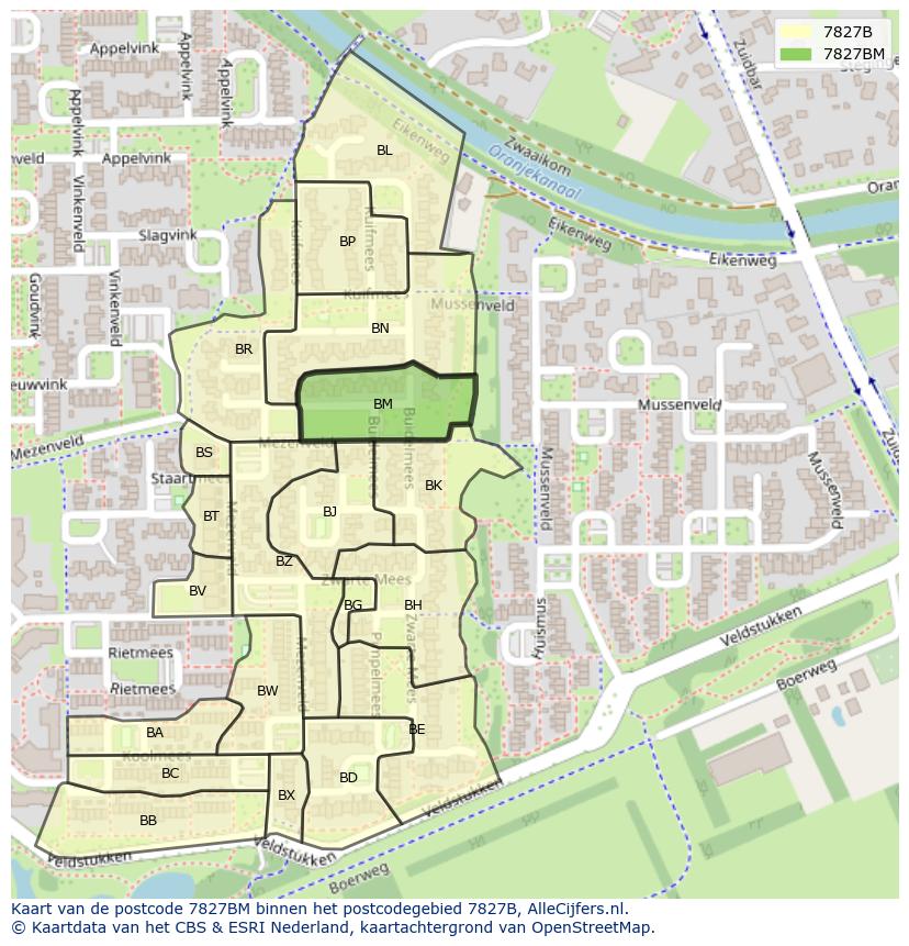 Afbeelding van het postcodegebied 7827 BM op de kaart.