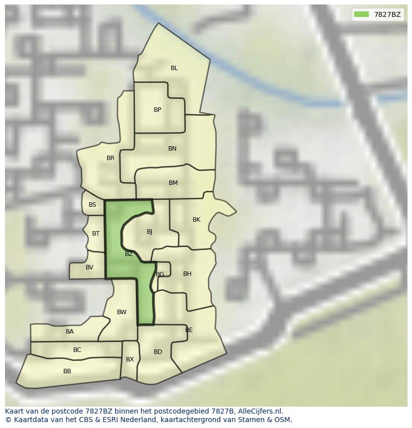 Afbeelding van het postcodegebied 7827 BZ op de kaart.