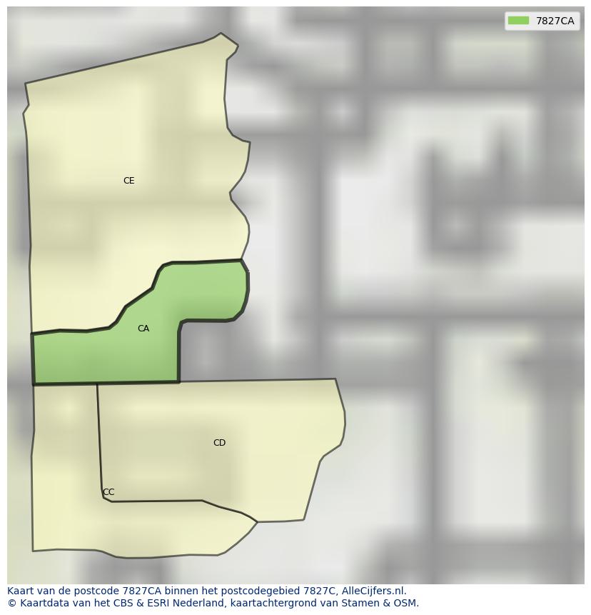 Afbeelding van het postcodegebied 7827 CA op de kaart.