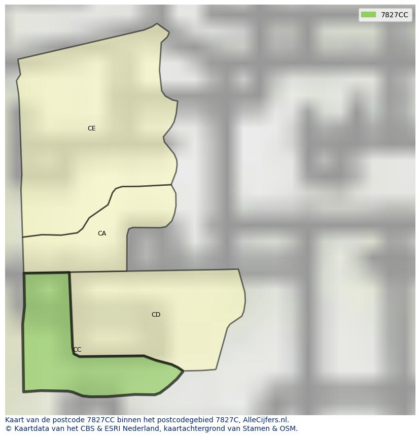 Afbeelding van het postcodegebied 7827 CC op de kaart.