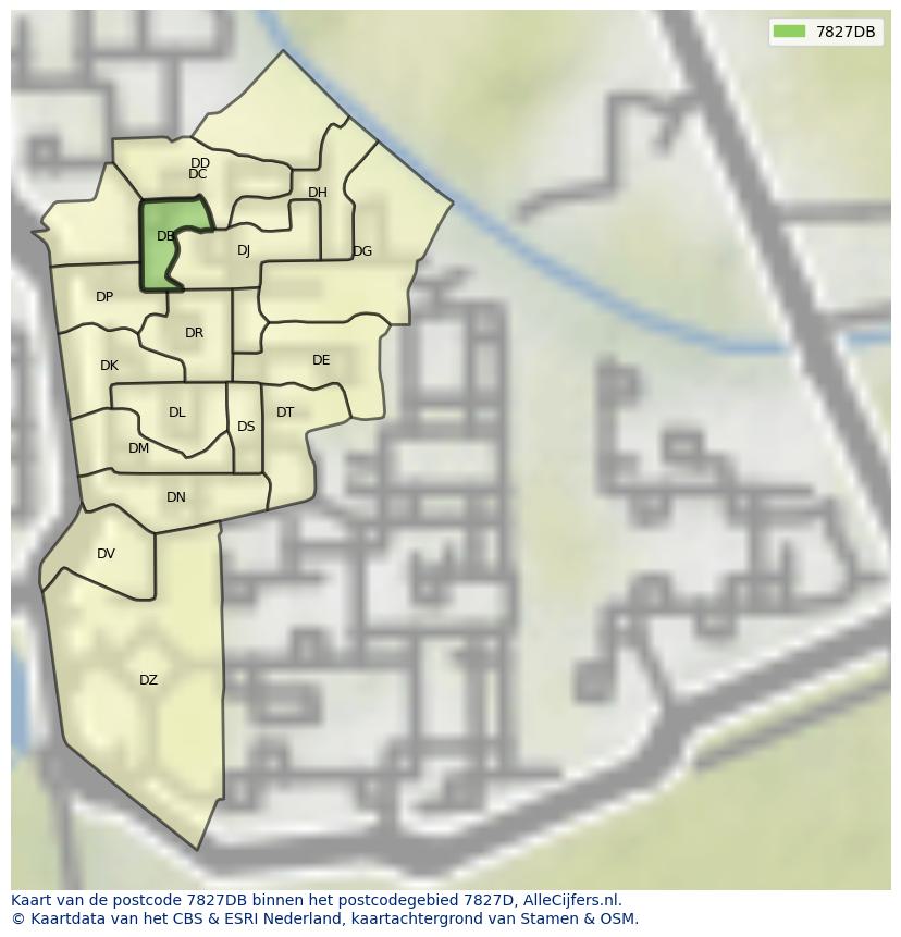 Afbeelding van het postcodegebied 7827 DB op de kaart.