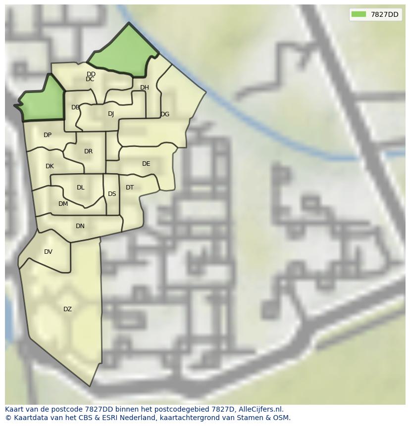 Afbeelding van het postcodegebied 7827 DD op de kaart.