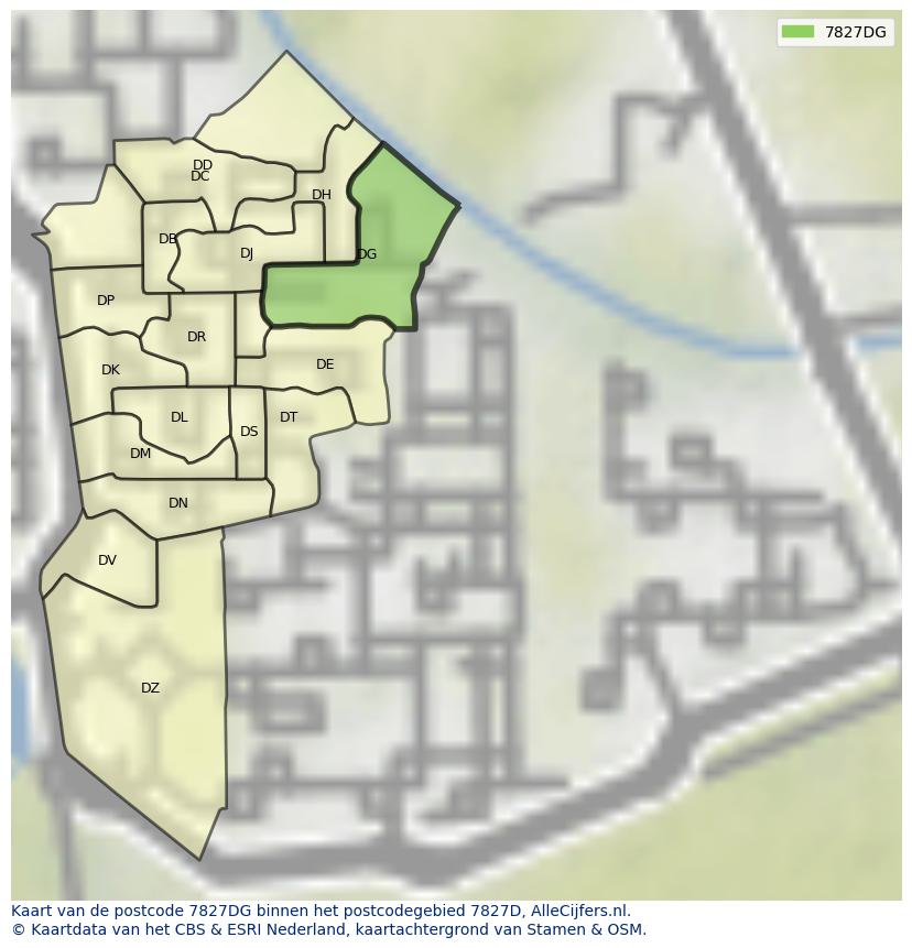 Afbeelding van het postcodegebied 7827 DG op de kaart.