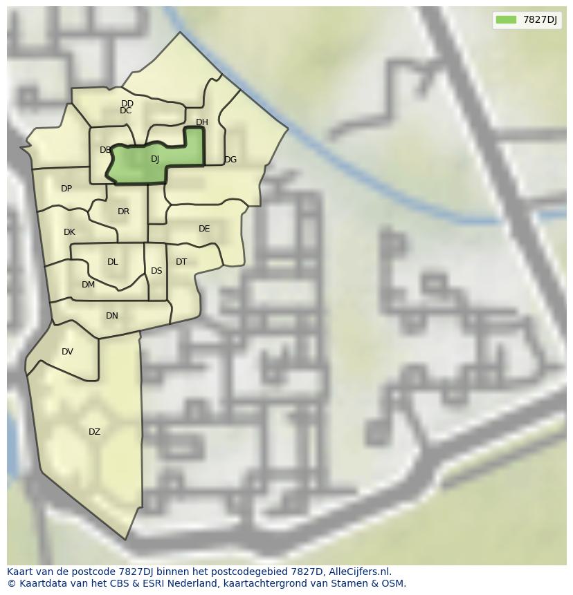 Afbeelding van het postcodegebied 7827 DJ op de kaart.