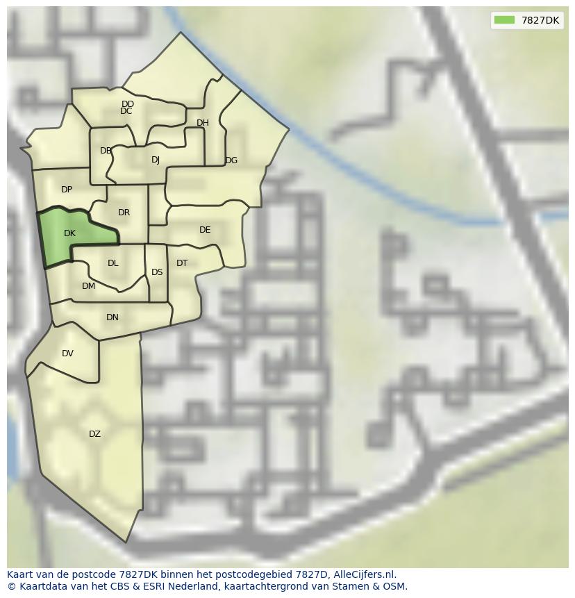 Afbeelding van het postcodegebied 7827 DK op de kaart.