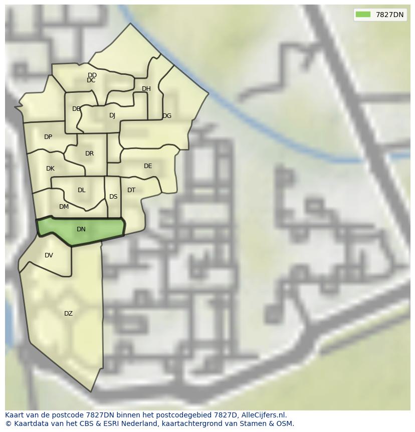 Afbeelding van het postcodegebied 7827 DN op de kaart.