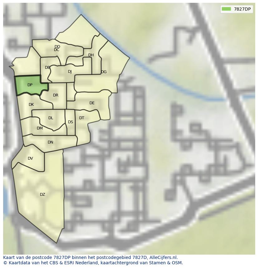 Afbeelding van het postcodegebied 7827 DP op de kaart.