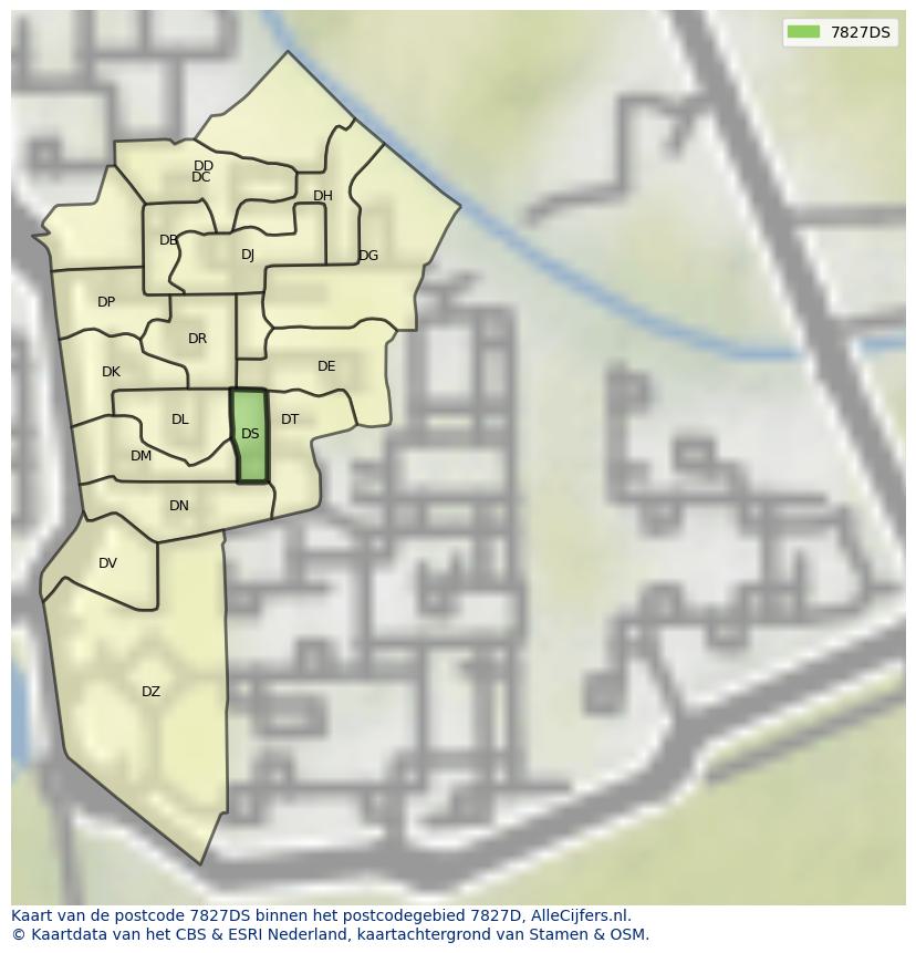 Afbeelding van het postcodegebied 7827 DS op de kaart.