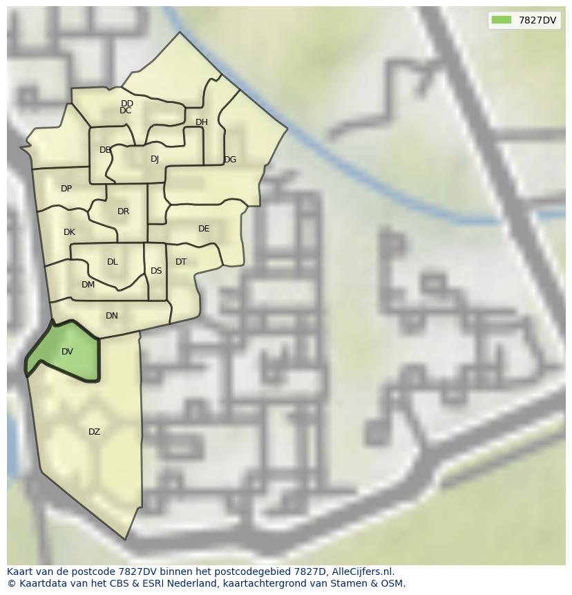 Afbeelding van het postcodegebied 7827 DV op de kaart.