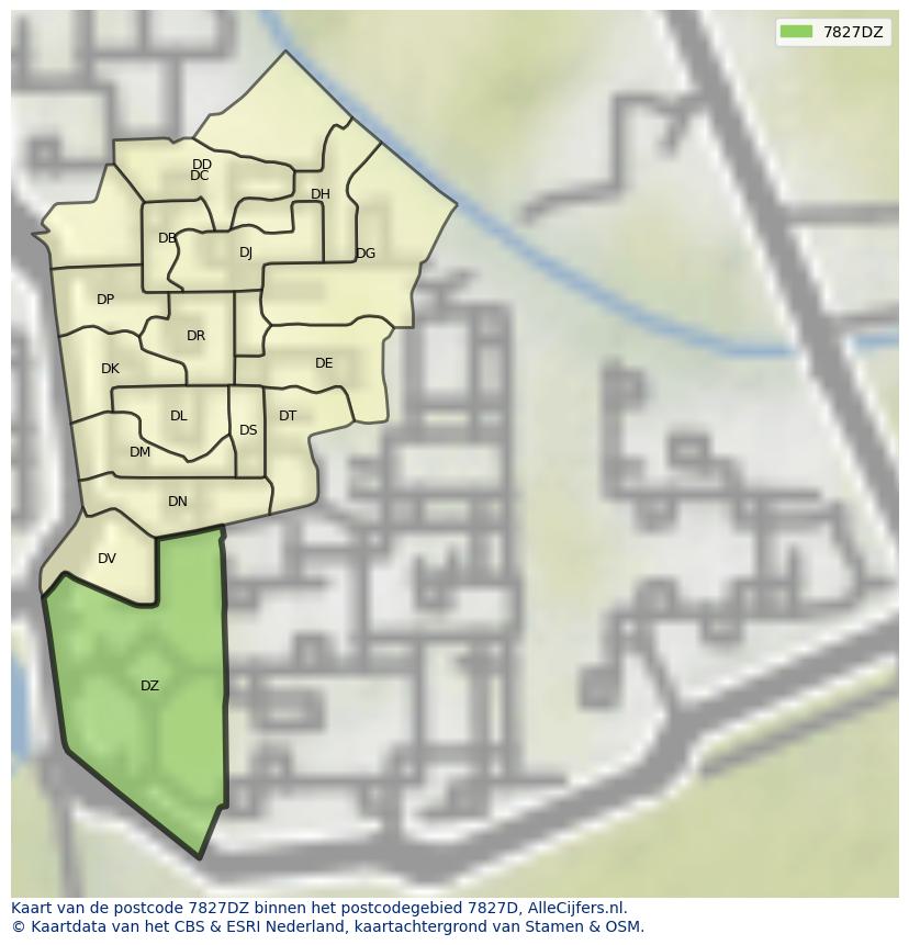 Afbeelding van het postcodegebied 7827 DZ op de kaart.
