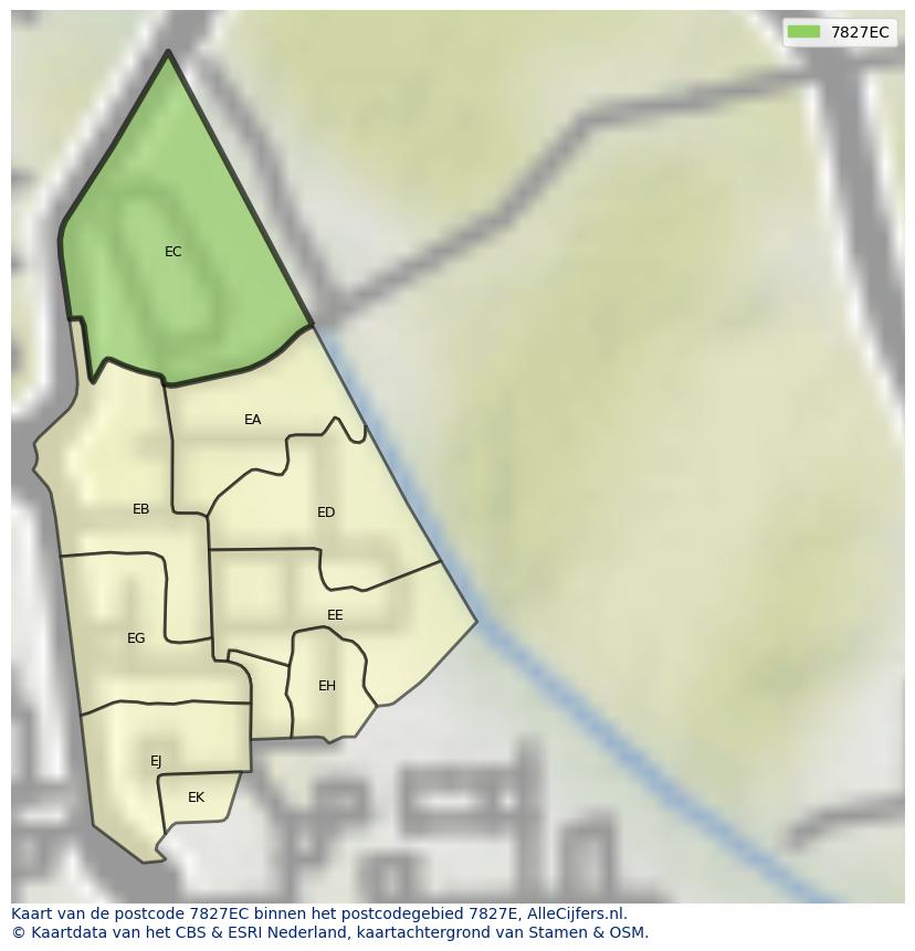 Afbeelding van het postcodegebied 7827 EC op de kaart.