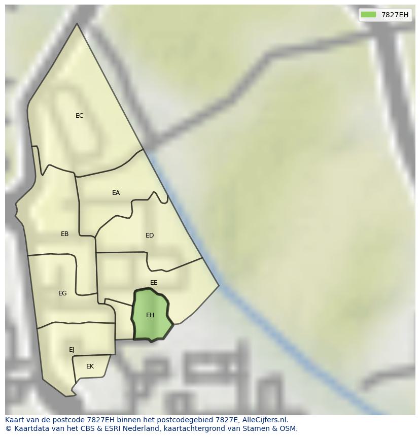 Afbeelding van het postcodegebied 7827 EH op de kaart.