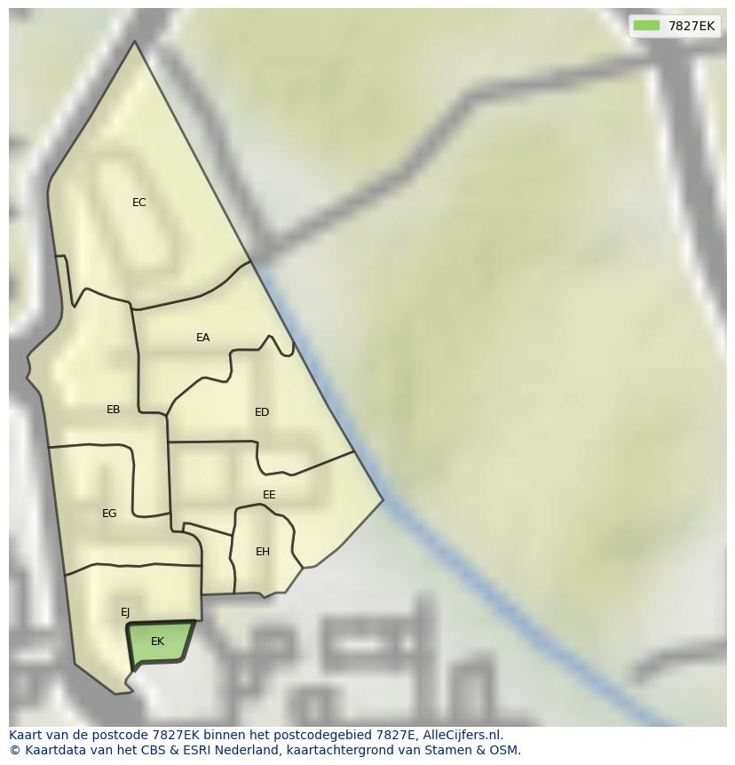 Afbeelding van het postcodegebied 7827 EK op de kaart.