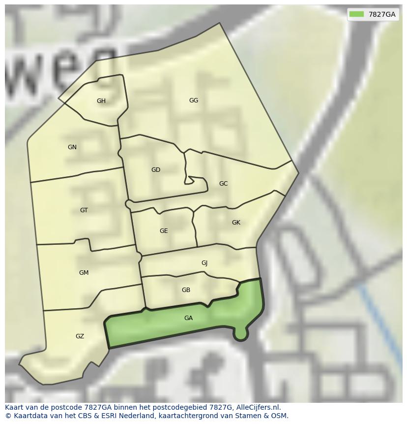 Afbeelding van het postcodegebied 7827 GA op de kaart.