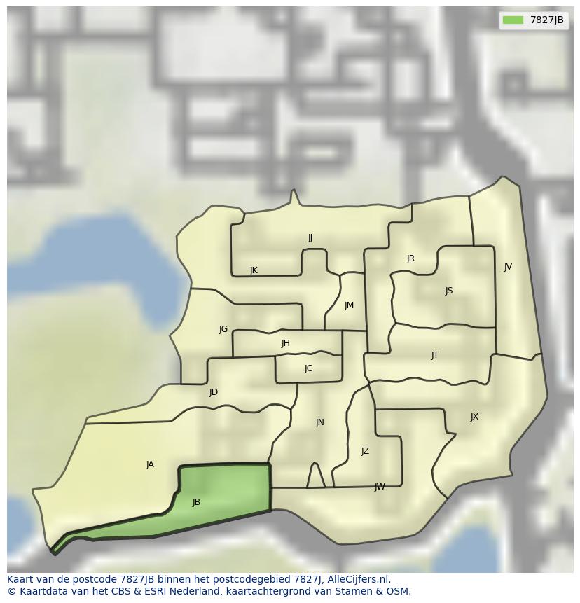 Afbeelding van het postcodegebied 7827 JB op de kaart.