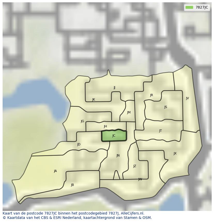 Afbeelding van het postcodegebied 7827 JC op de kaart.