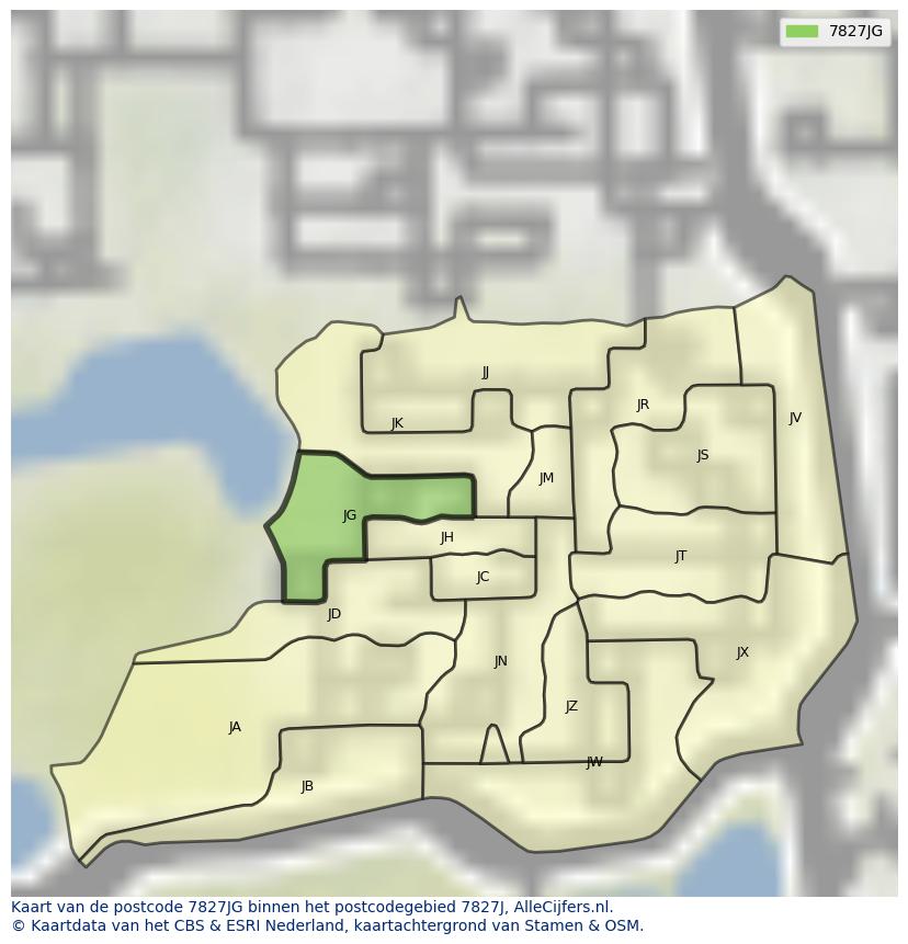 Afbeelding van het postcodegebied 7827 JG op de kaart.