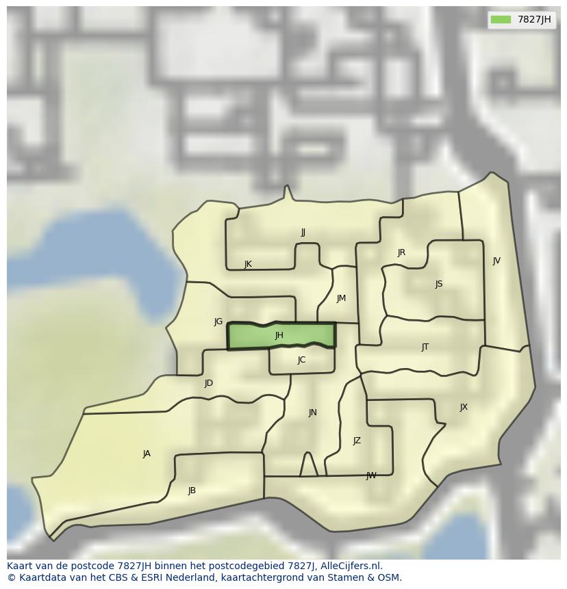 Afbeelding van het postcodegebied 7827 JH op de kaart.