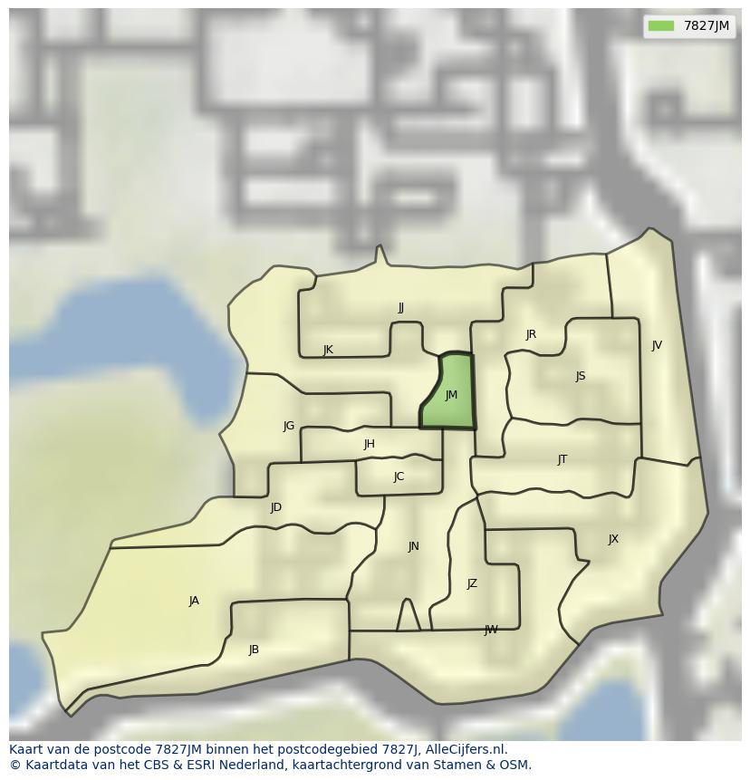 Afbeelding van het postcodegebied 7827 JM op de kaart.