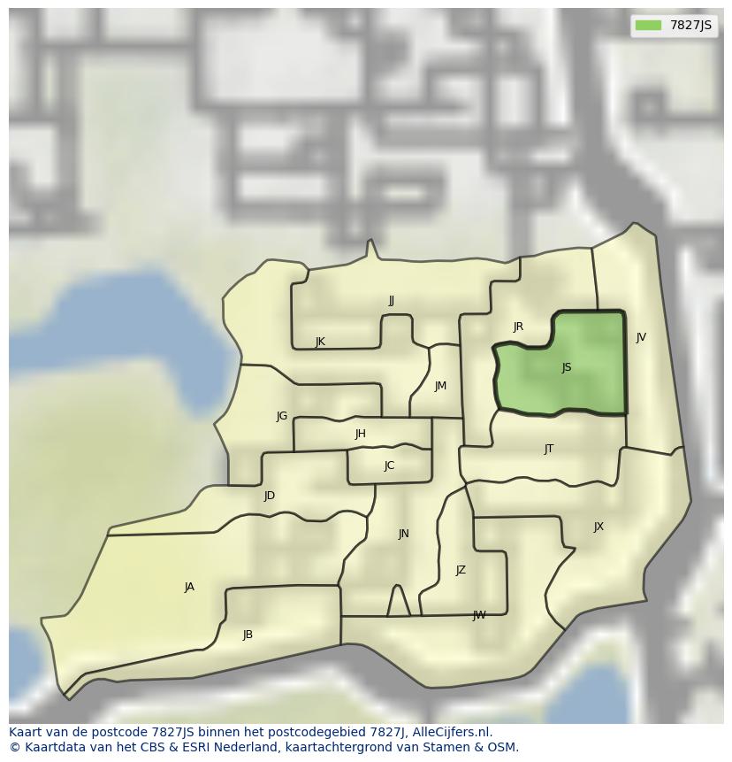 Afbeelding van het postcodegebied 7827 JS op de kaart.