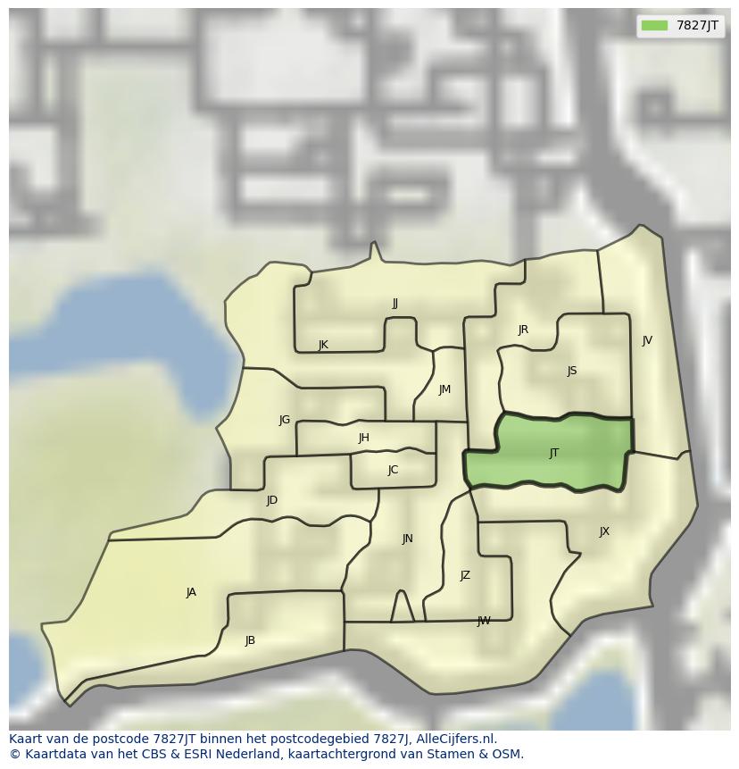 Afbeelding van het postcodegebied 7827 JT op de kaart.