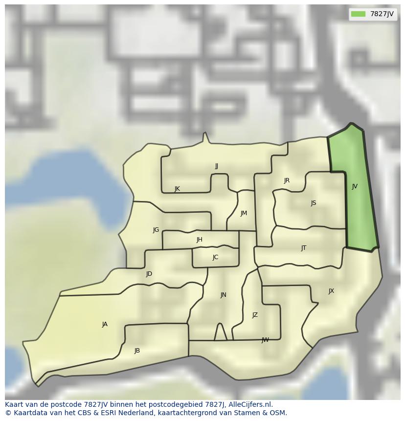 Afbeelding van het postcodegebied 7827 JV op de kaart.