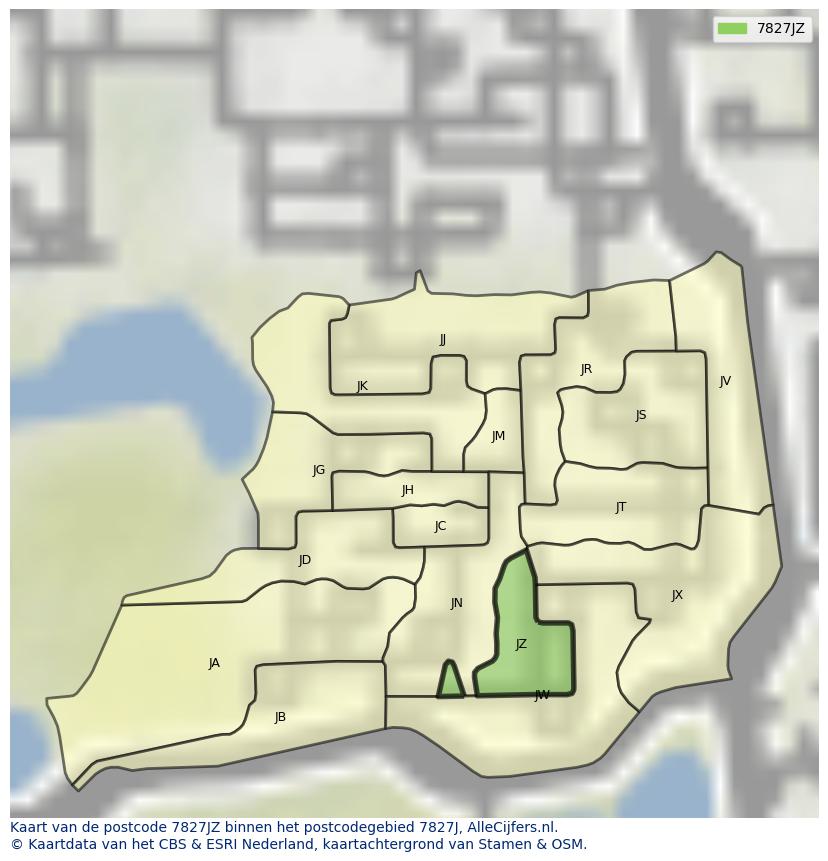 Afbeelding van het postcodegebied 7827 JZ op de kaart.
