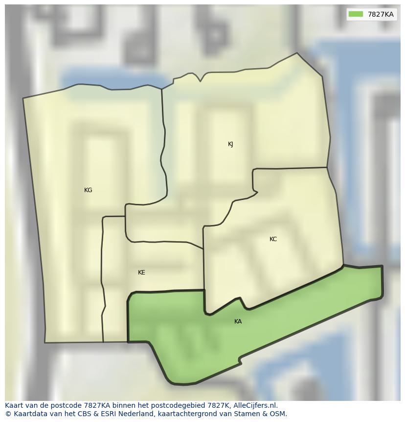 Afbeelding van het postcodegebied 7827 KA op de kaart.